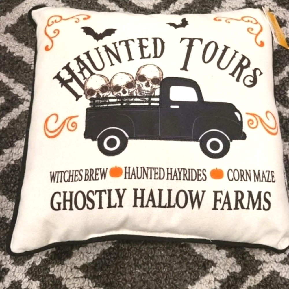 Haunted Tours Vintage Halloween Pillow